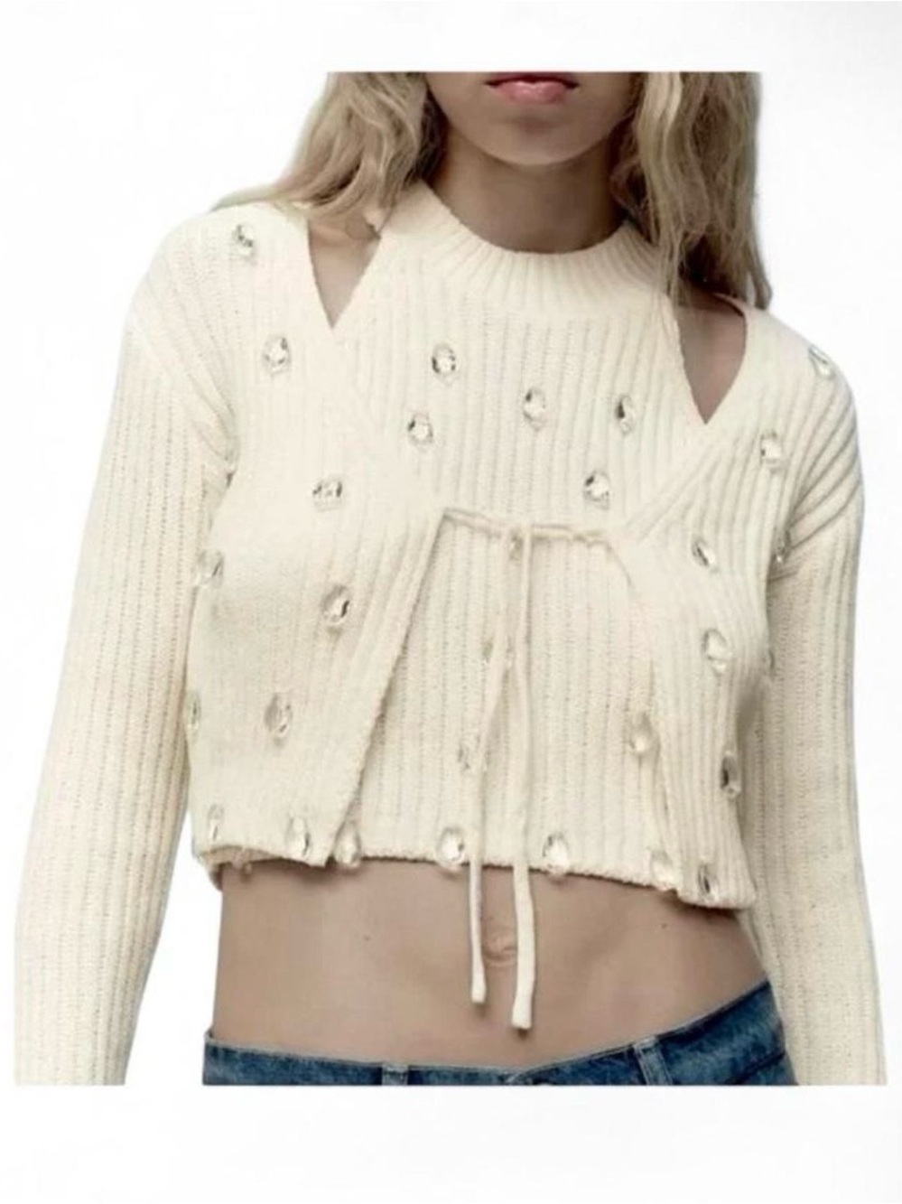 NWOT ZARA Front Tie Cream Cardigan Top {Medium}